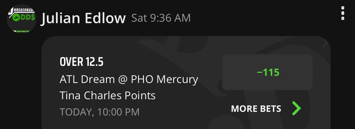 3 WNBA props for me today — 1-unit each

Odds <a href="/DKSportsbook/">DraftKings Sportsbook</a>