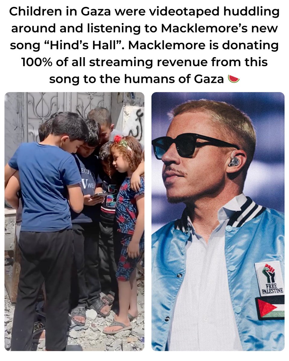 A beautiful video from Gaza showed children huddling around and watching @macklemore Hind’s Hall. The people of Palestine see when we all support them and watch what we all do on social media and it makes them feel supported. If this was the only objective activism fulfilled, it