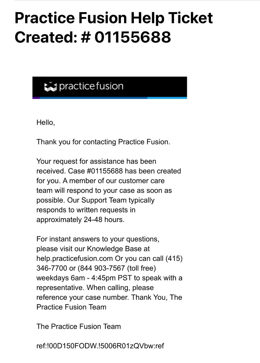 Healingtouchcc's tweet photo. @PracticeFusion  
No phone number to call and no support . Sadly this is the only way to contact PF on a Saturday 24-48 hours to respond . Please someone call . Patients are waiting ! https://t.co/byNYnoK6Qt