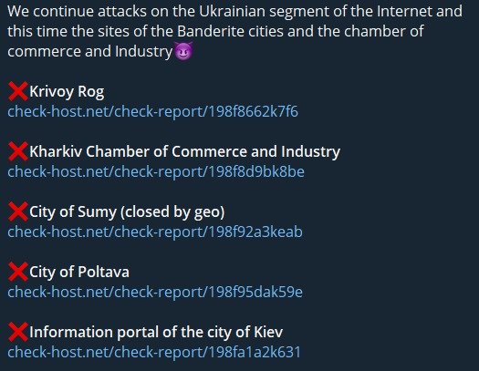 NoName continues to targets Ukraine. - Kramatorsk City Council - Kharkiv Chamber of Commerce and Industry - Information portal of the Sumy City Council - Poltava City Council - Information portal of Kyiv #Ukraine #ddos #cyberattack #cti #threatintel