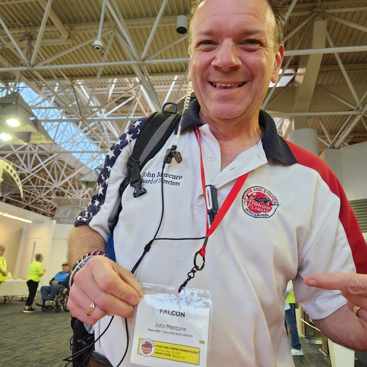 John "Falcon" Mercure is all smiles before he heads out to be an amazing bus captain for <a href="/SSHonorFlight/">Stars and Stripes Honor Flight</a>. "Falcon" was able to meet a real life Falcon this week thanks to my co-workers at <a href="/we_energies/">We Energies</a>, <a href="/JuliaFello/">Julia Fello</a> and friends at <a href="/SchlitzAudubon/">Schlitz Audubon</a>.