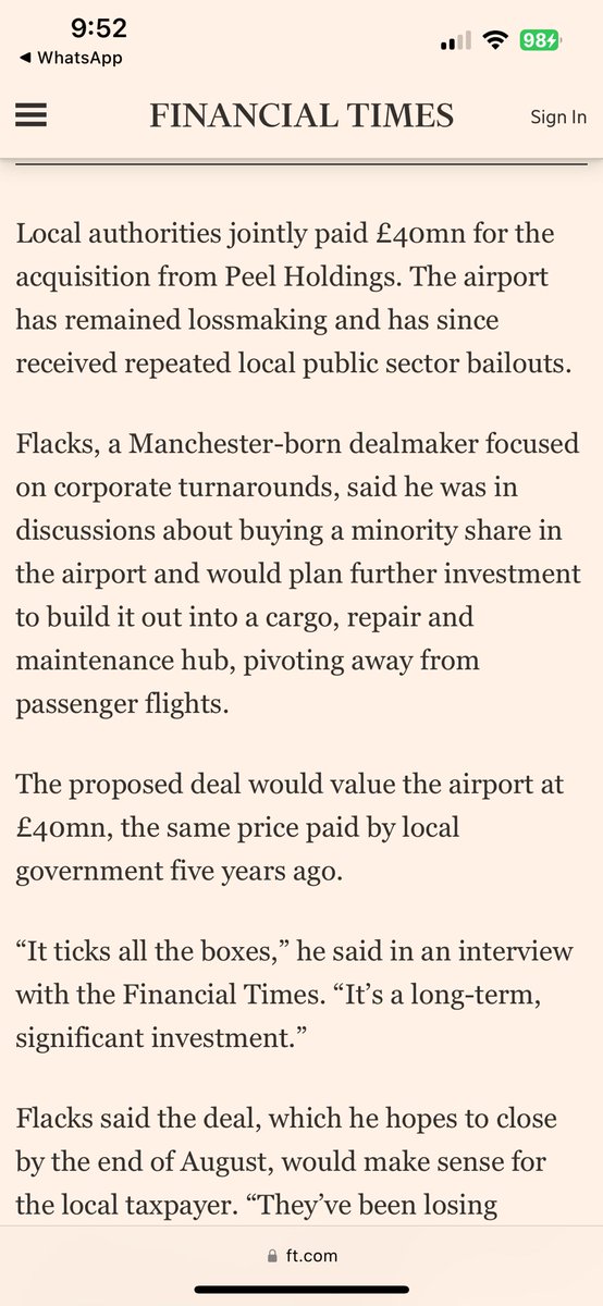 Is Tory Lord and Mayor Ben Houchen about to sell 49% of Teesside Airport to an investor who wants to 'pivot away from passenger flights'? He kept that bloody quiet in the election two weeks ago. See today's FT #teesvalleymayor 
#teessideairport