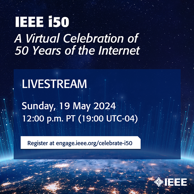 #IEEEi50, a virtual celebration of the internet’s 50th anniversary is happening tomorrow. Internet enthusiasts from around the globe are invited to join the livestream and learn about an #IEEEMilestone that helped shape the modern internet: engage.ieee.org/celebrate-i50