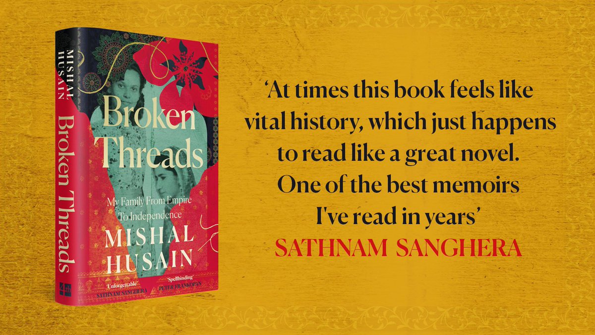 Sharing another pre-publication view on ‘Broken Threads: My Family From Empire to Independence.’ It’s from @Sathnam, whose own work through ‘Empireland’ and now ‘Empireworld’ has been so agenda-setting.
My book is out on June 6th and can be ordered now in hardback, ebook and