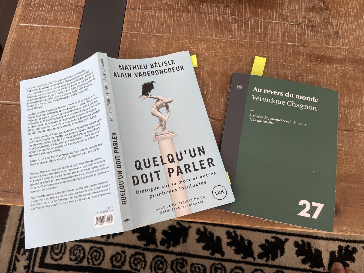 Lectures du weekend - et préparation d'une chronique à venir chez Jacques Letourneau, à Dimanche on lit. @Vadeboncoeur_Al @BelisleMathieu1 @ChagnonV @luxediteur @Nouveau_Projet