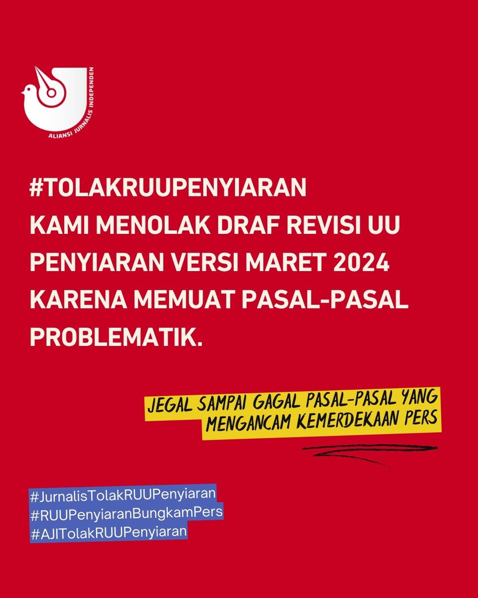 AJI_Balam's tweet photo. #TolakRUUPenyiaran
#RUUPenyiaranBungkamKebebasanPers
#JurnalisTolakRUUPenyiaran
#RUUPenyiaranKebiriHakPublik https://t.co/MYCIhFGnMN