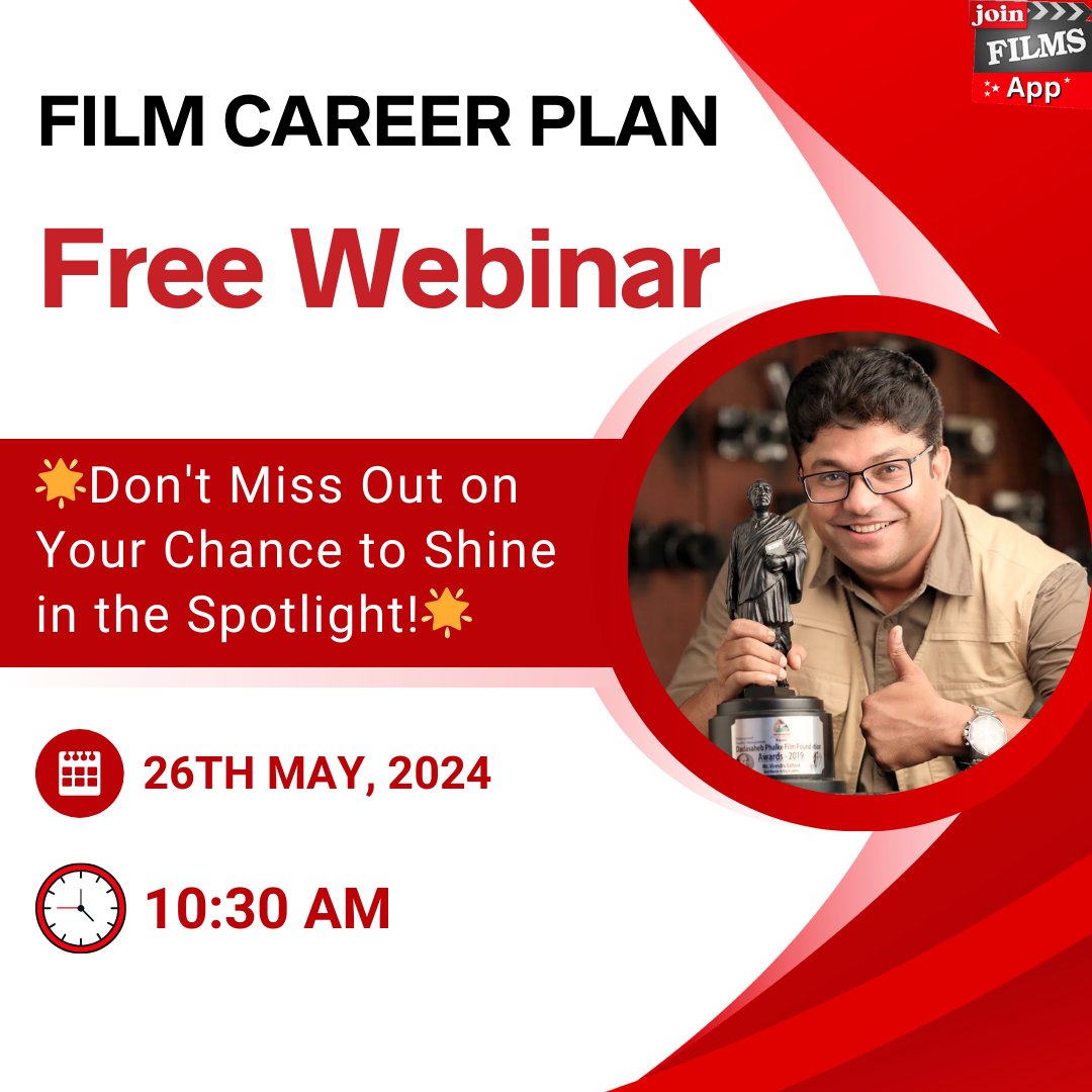 Are you passionate about filmmaking and ready to take the next big step? Join our FREE Webinar on 26th May 2024 at 10:30 AM and learn how to kickstart your film career!  👉 Get the details on WhatsApp:- shorturl.at/22NYZ Don't miss out! 🌟

#FilmCareer
#Filmmaking