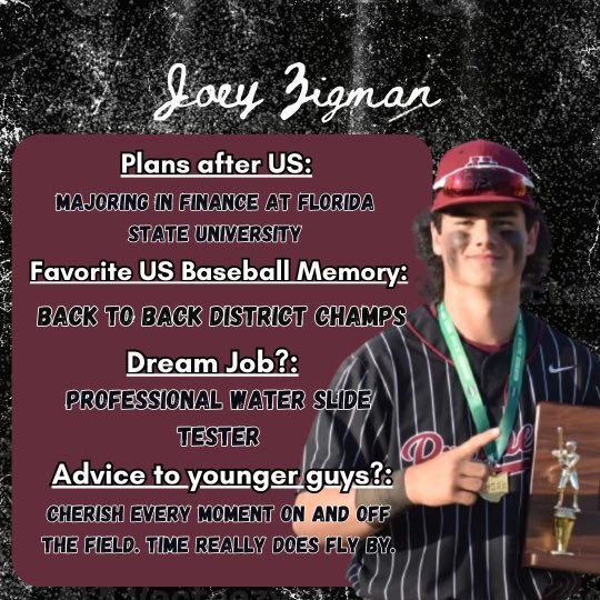 Senior Day is today!
We look forward to celebrating &amp; honoring their contributions on and off the field.

Last, C/INF Joey Zigman. He’s grown so much as a man, &amp; is an amazing leader. A team first guy. Has played 5 different positions &amp; in over 100 games!

Thank you Zig!

🙌🏻