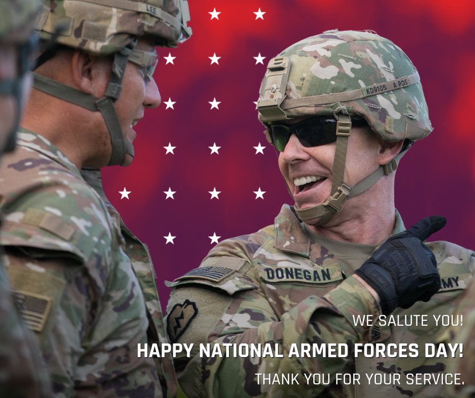 Today we celebrate National Armed Forces Day! We are grateful for the blessing of freedom thanks to the commitment and sacrifice that military members make in service to our nation. A big salute to those who currently serve and all who have served in our military.
