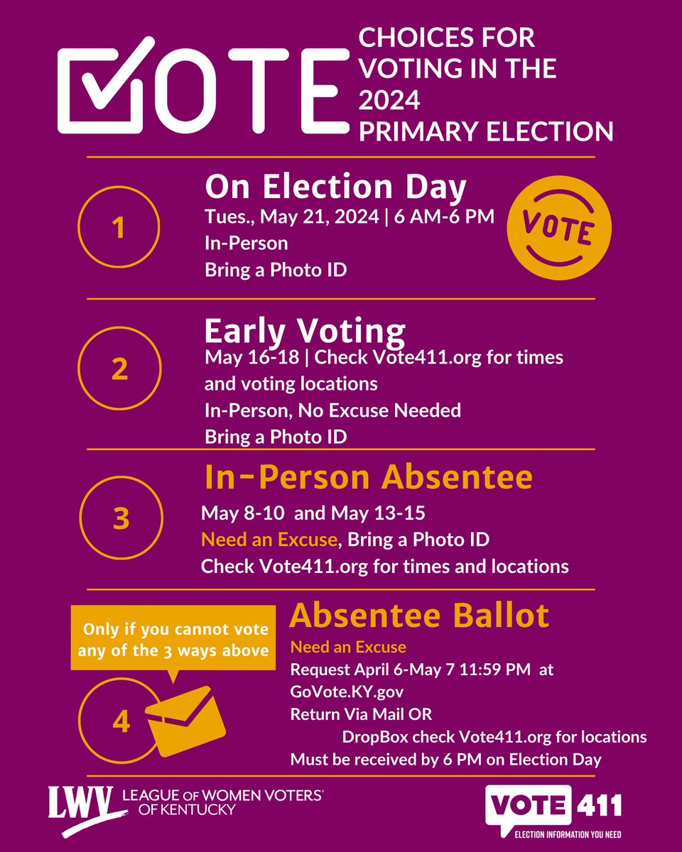 progress_ky's tweet image. Last day of early voting is TODAY! Tuesday is the BIG DAY! Lots &amp;amp; lots of competitive primaries that deserve your time today or Tuesday!