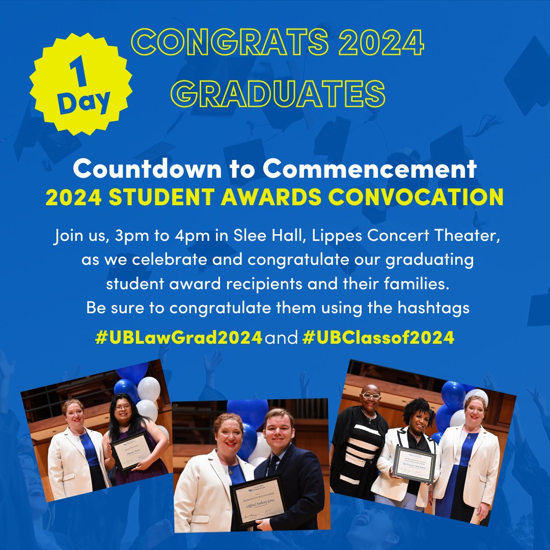 2024 Student Awards Convocation - Join us today from 3pm to 4pm in Slee Hall, Lippes Concert Theater (UB North Campus) as we celebrate and congratulate our graduating student award recipients and their families. #UBClassOf2024 and #UBLawGrad2024