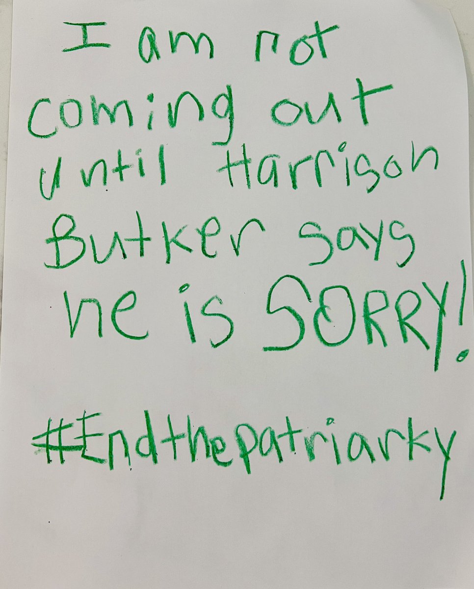 We just found this on our 9-year-old son Jasper’s door. He’s refusing to come out and he’s taken all the candy & cookies from our pantry even though we’re on a family hunger strike for Gaza. Harrison Butker is literally destroying our son’s health and killing Palestinians.
