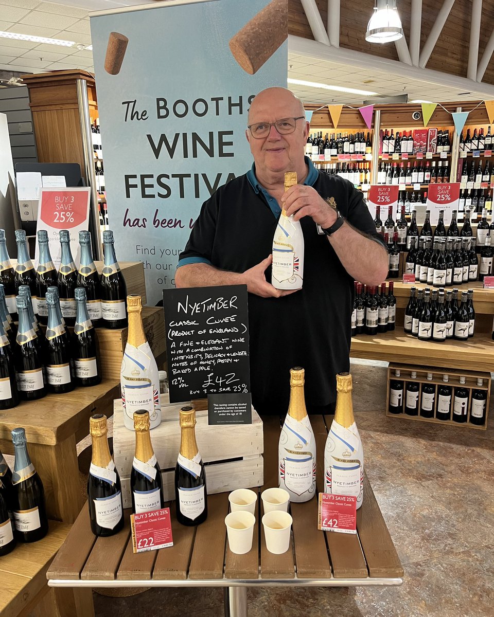 Enjoy a tipple of Nyetimber Classic Cuvee at Knutsford today. Andrew is waiting to show you this elegant sparkling wine which is part of our Wine Event 🥂 Booths operate a think 25 policy. Please drink responsibly.