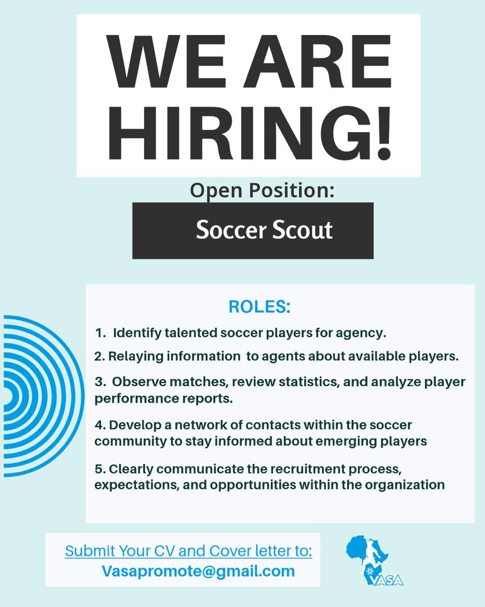vasalink's tweet image. 📢We Are Hiring | Find a role where you can build an exceptional experience for yourself and a #BetterConnection with industry players.

#VASA #soccer #Scout