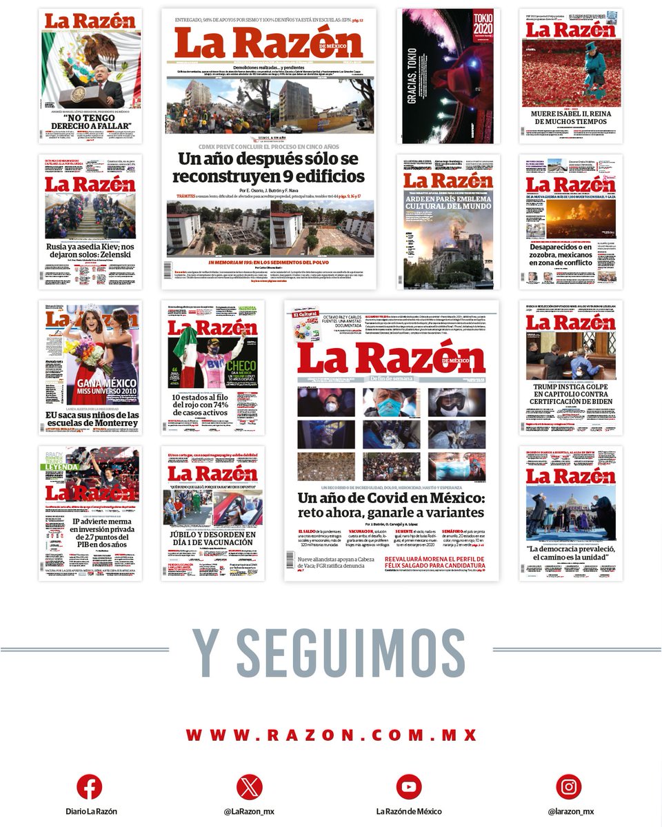 LaRazon_mx's tweet photo. Este sábado #LaRazón llega a su 15 aniversario con una sensación colectiva de emoción que resulta de tomarse un instante para volver la vista atrás.

De mirar al azar hacia un mar de 4 mil 649 ediciones, que se componen de muchas más cosas de las que al final muestran.

Que han surgido de la confluencia de aquellos ánimos primigenios empresariales y periodísticos de "hacer un nuevo periódico" que se dio en 2009 -en tiempos de pandemia por cierto-, un pulso vital que ha ido
superando adversidades.

Y desde entonces, también, descargas cotidianas de talento e ímpetu, tozudez y reflexión, visión y obsesión, pulso y resistencia, intuición, compañerismo y sobre todo de persistentes ganas de seguir.

No podríamos haber alcanzado este punto en el camino si no tuviésemos algo que compartir. Y lo mejor, decimos hoy con gusto, es que en las alforjas de La Razón hay aún mucho para quienes nos quieran leer, seguir, acompañar y, claro, también exigir y calificar.

Son 5,475 días en los que hemos buscado hacer las cosas bien. Tal vez en términos generales lo hayamos logrado porque La Razón se encuentra entre el conjunto de medios relevantes a nivel nacional, aunque el dictamen que al respecto se realiza cada día será siempre de quienes nos toman en sus manos y confían en nosotros para informarles.

Hoy, luego de tres lustros de vida, de cambios, de alternancias, hemos dado cuenta de una capacidad, indispensable para cualquier empresa: la de ajustarse a los tiempos, para ir superando cambiantes fragilidades.
Para afrontar ese desafío ha tenido la fortuna de contar en todo este tiempo con buenos periodistas y profesionales de variadas formaciones que han aportado a manos llenas sus saberes y pasiones. Para todos ellos, un reconocimiento
con gratitud.

Porque además han hecho posible plantear enfoques y acentos propios en la información y materializar una apuesta permanente: el diseño editorial, en el que ya cosechamos un centenar de premios.

Vamos, pues, en la edición 4 mil 649, hemos generado en estos 15 años 572 mil 644 noticias digitales y siempre damos pasos para ampliar nuestra presencia en las redes donde superamos los 26 millones de impresiones mensuales en promedio.

📝: https://t.co/G6VkwhJBkM