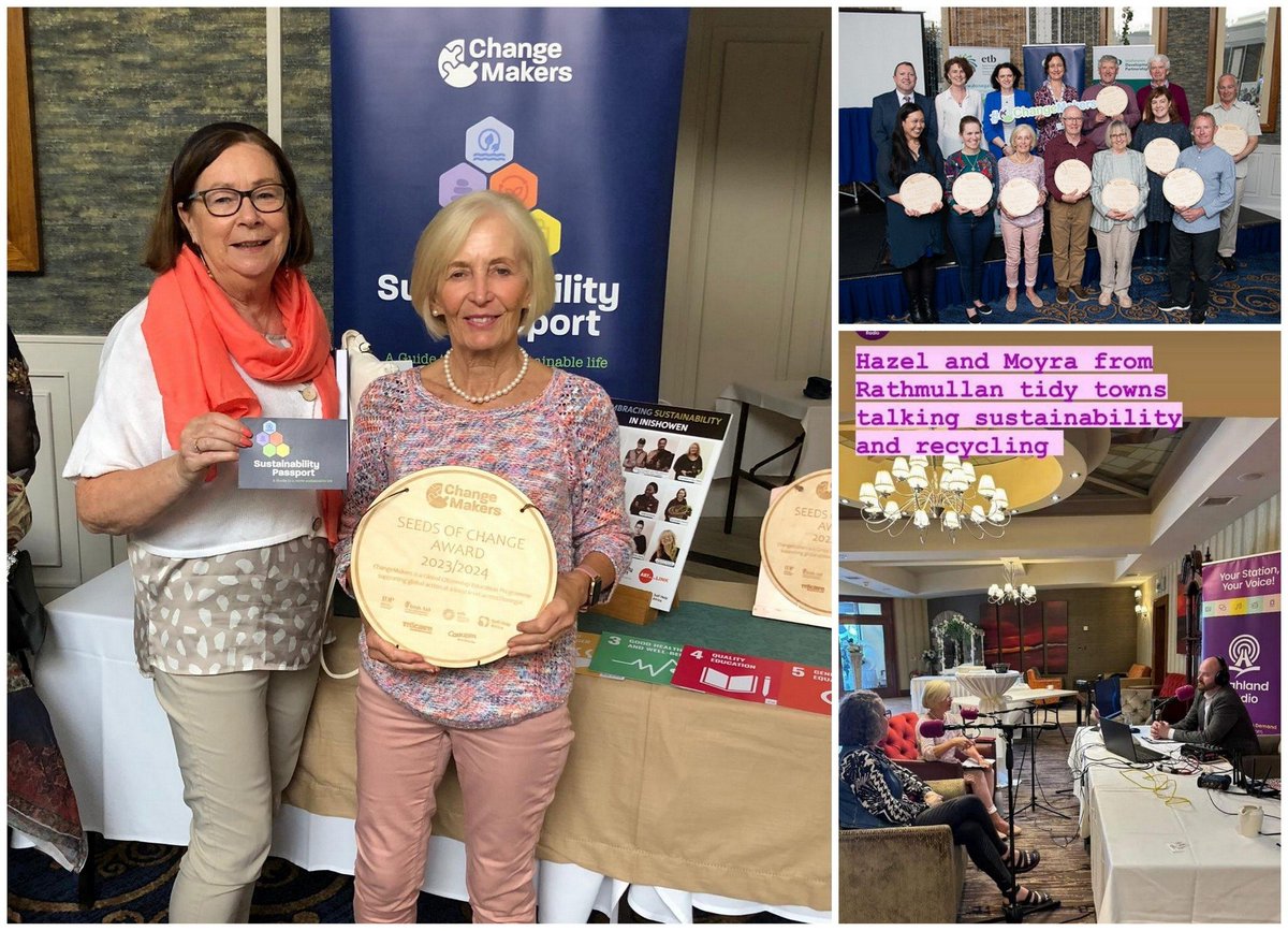 Hazel Russell & Eilish McGlynn were delighted to attend Changemakers Seeds of Change conference & to be presented with a Seeds of Change Award 23/24 on behalf of Rathmullan Tidy Towns for organising the Upcycling Course with Moira McHugh of Perfectly Thrifted Interiors