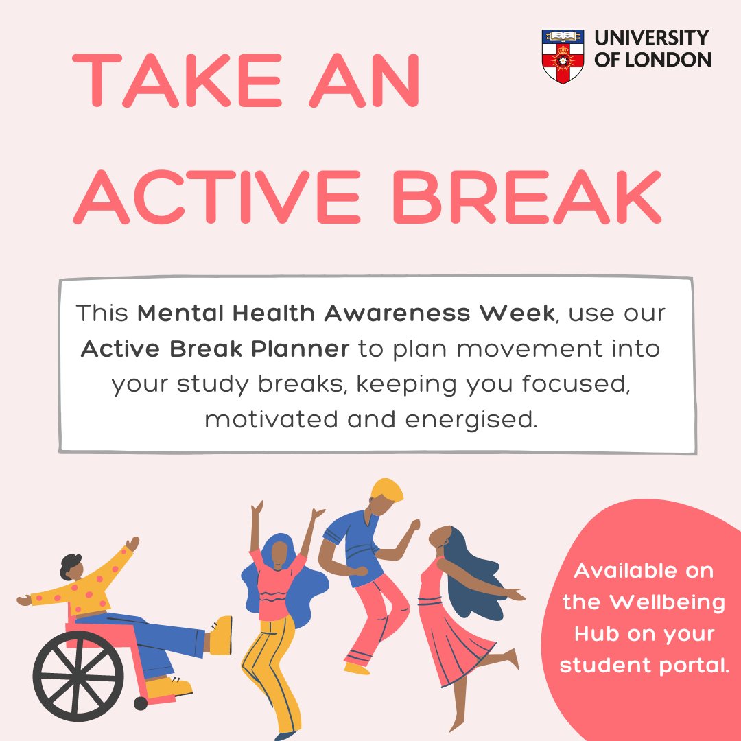 Including active breaks while studying can help you to stay motivated and energised. This #MentalHealthAwarnessWeek why not take our active break planner and try out some different activities to make sure you're scheduling a break between studies: bit.ly/4bzxEFe