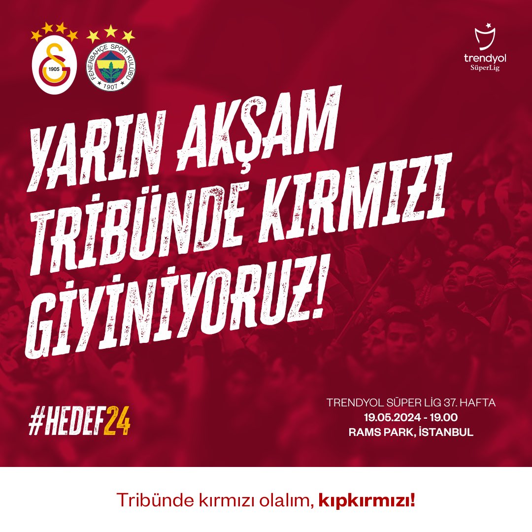 Yarın akşam #Hedef24Yolunda tribünde kırmızı olalım, KIPKIRMIZI! ❤️ #GSvFB