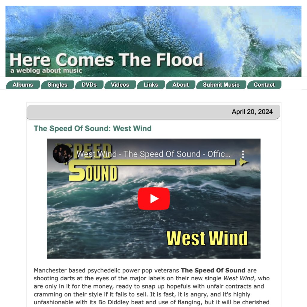 Here Comes The Flood on 'West Wind' from The Speed Of Sound's new album 'A Cornucopia: Minerva' (out May 24: orcd.co/thespeedofsoun…). 'It will be cherished by serious music fans.' herecomestheflood.com/2024/04/the-sp… #HereComesTheFlood #HCTF #TheSpeedOfSound #IndieRock #PsychPop