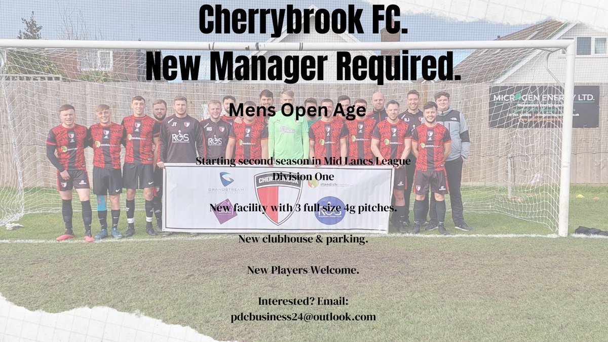 Cherrybrook FC. Est.2019. Wigan Div 1 champions 2022. Play in @mid_lancs Div 1. Sponsors: @lilaclettings, Standish Energy,