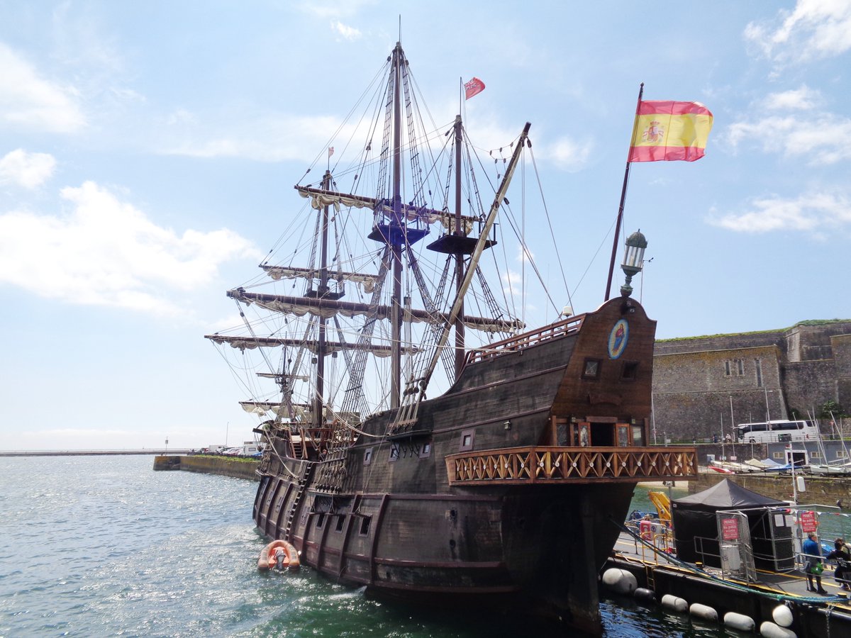 On the harbour cruise. By chance the Spanish galeon just berthed for pirate weekend as we headed out. The Barbican, Plymouth.