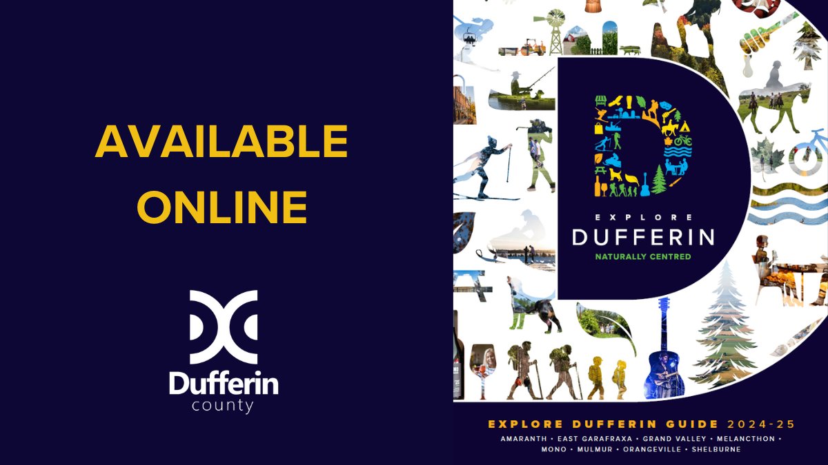 Looking to make some fun long weekend plans in #DufferinCounty? Check out the Explore Dufferin Guide! 

Now available online, the Guide highlights family-friendly activities, agritourism, nature and the outdoors, arts and culture and more. 

ow.ly/LKl150REAMq🌳🛍️😎