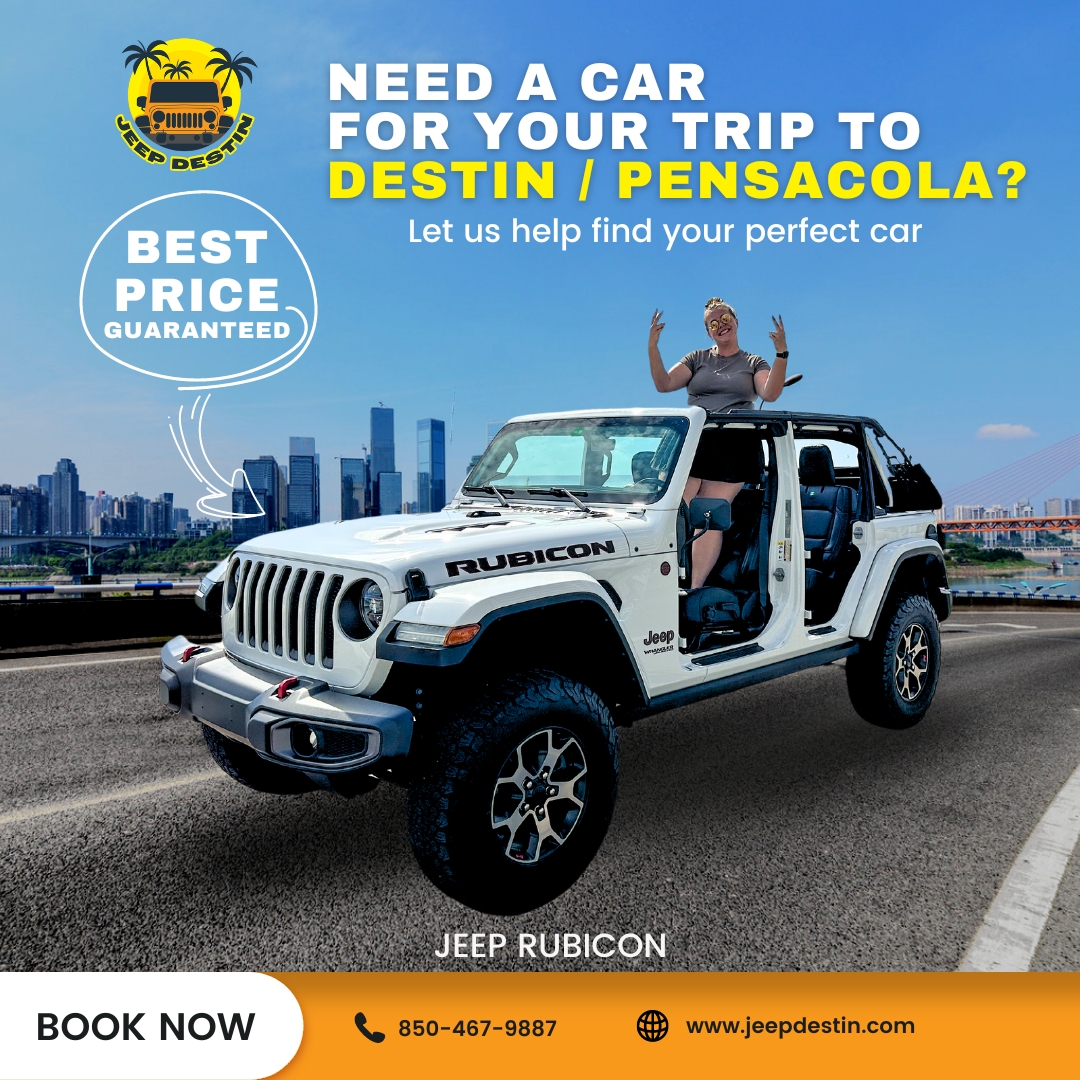 Experience Destin-Pensacola like never before with our top-quality but AFFORDABLE rentals. Reserve now! 🌴🚙

👉 jeepdestin.com

#jeepdestin #jeeprentals #carrentals #jeeplife #destin #crabisland #jeepFL #destinFL #jeeprentalsindestin #summertime