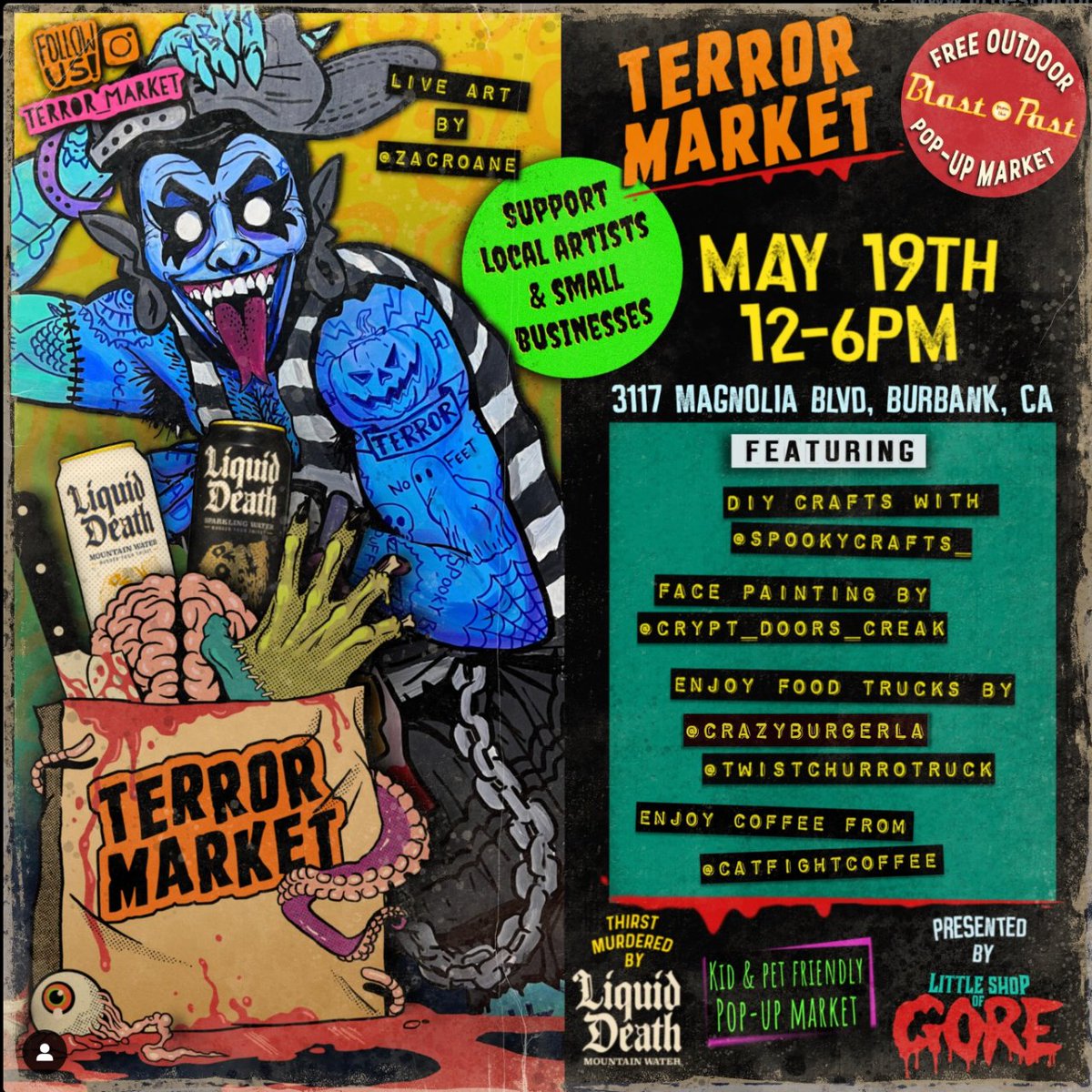 The Terror Returns on Sunday, May 19th from 12-6 pm at Blast from the Past in Burbank! And Catfight will be there slinging the coffee all day long!
This FREE outdoor market~
#terrormarket #shopsmallbusiness #supportsmallbusiness #burbank #losangeles #artcommunity