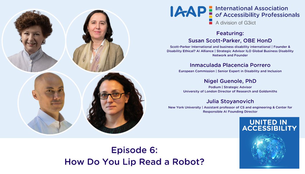 In Case You Missed It: Pioneering Dialogue on AI Ethics and Disability Inclusion IAAP invited Susan Scott-Parker, Julia Stoyanovich, Inmaculada Placencia Porrero, and Nigel Guelome to speak. Listen here: accessibilityassociation.org/s/PodcastEpiso… #AI #Accessibility #DisabilityInclusion