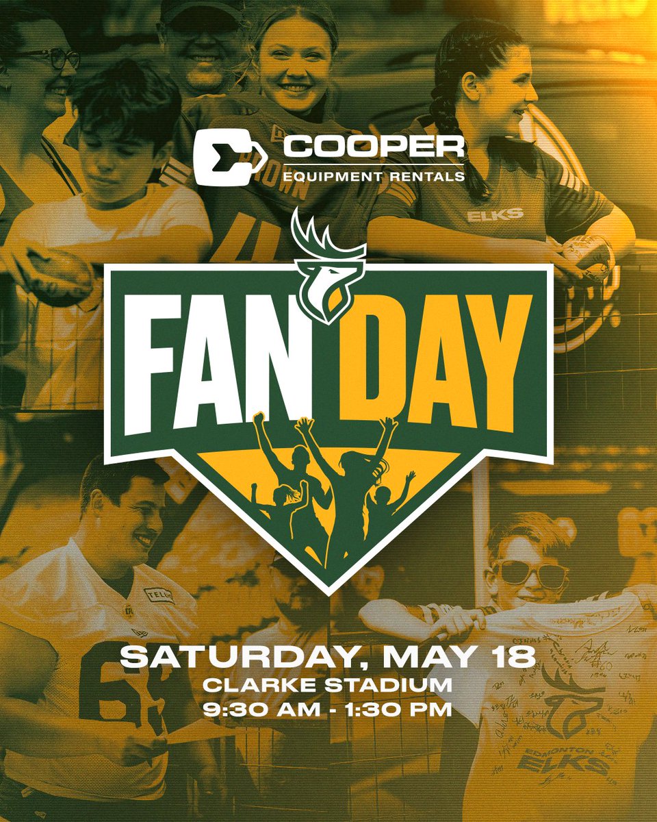 Today is Fan Day presented by Cooper Equipment Rentals!

Join us at Clarke Stadium this morning for some Elks Football, family fun, a full team autograph session, and so much more!

#OurTeamOurCity #GoElks #CFL