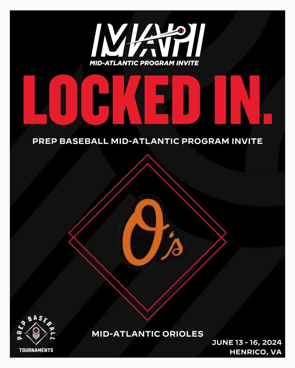 ⚾ Mid-Atlantic Program Invite ⚾ The biggest tournament in the Mid-Atlantic is back for year ✌️. 70+ of the best teams in the region. College coaches you don't want to miss this one. 📆 June 13-16 📍 Richmond, VA @orioles_scout loom.ly/Lp-_lrU #MAPI