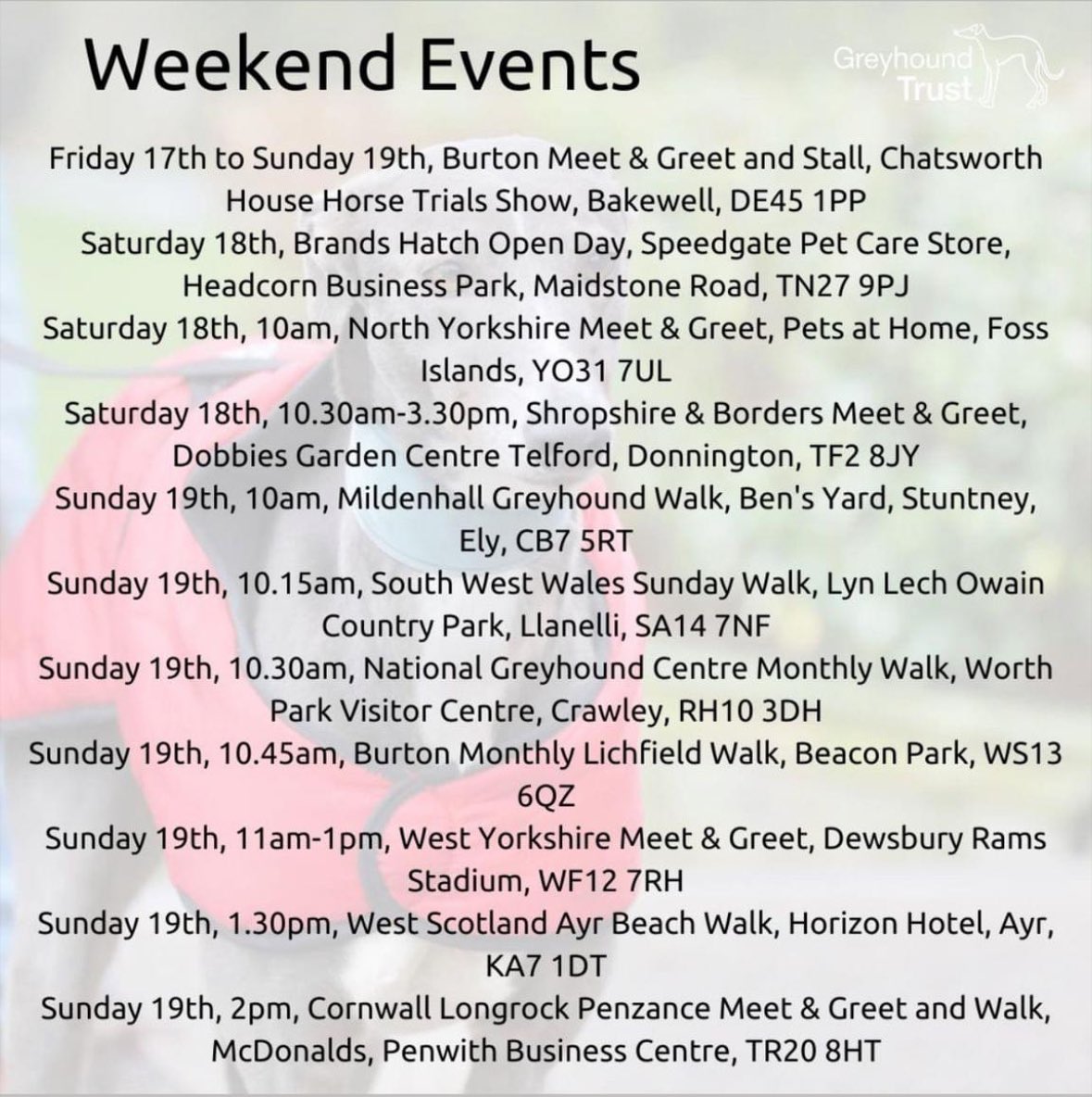 This weekends walks are listed here