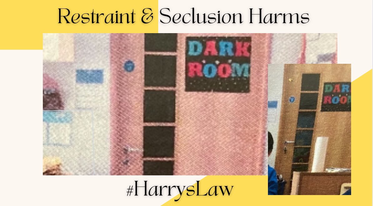 Restraint & seclusion should be considered a failure! The emotional, physical & psychological impact has a long lasting impact. Meeting SEN children’s needs with restraint & seclusion causes significant, profound harm. #HarrysLaw (Child locked in a dark room in 2nd picture)