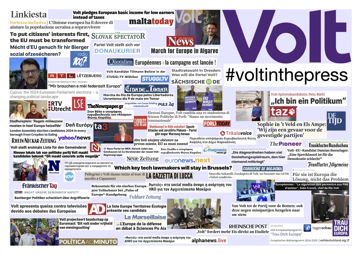 Presse-Boost und zwar europaweit für #Volt 🇪🇺. Die #Europawahl kann kommen 🙌. Am 9. Juni @VoltDeutschland wählen. 🔥