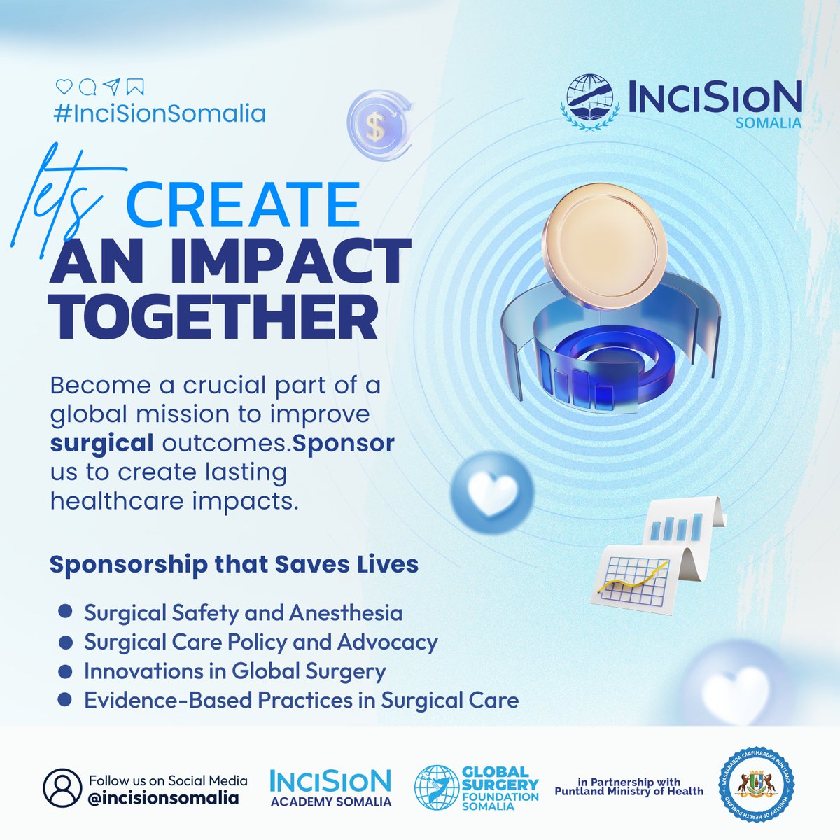 Become a crucial part of a global mission to improve surgical outcomes. Sponsor us to create lasting healthcare impacts. Let's create an impact together! #InciSionSomalia #GlobalHealth #Sponsorship #GSSF2024 #GlobalSurgery