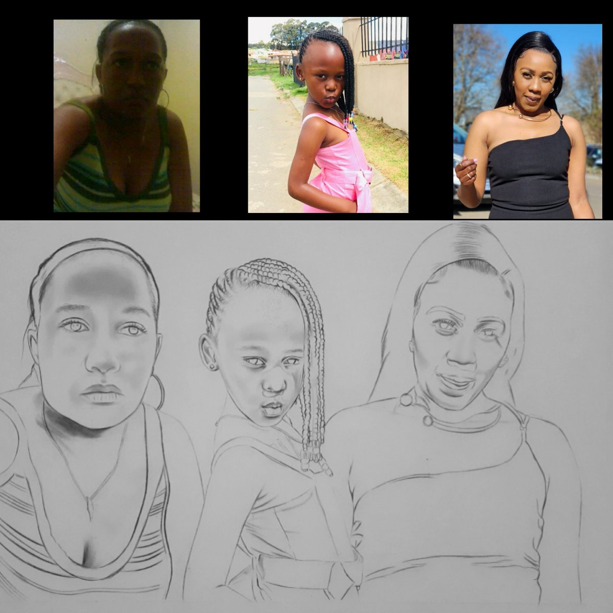 Family portrait from 3 different pictures, If you want a portrait hit me up on WhatsApp (0792679458)
#pleaseretweet #drawing #art #Johannesburg #southafrica