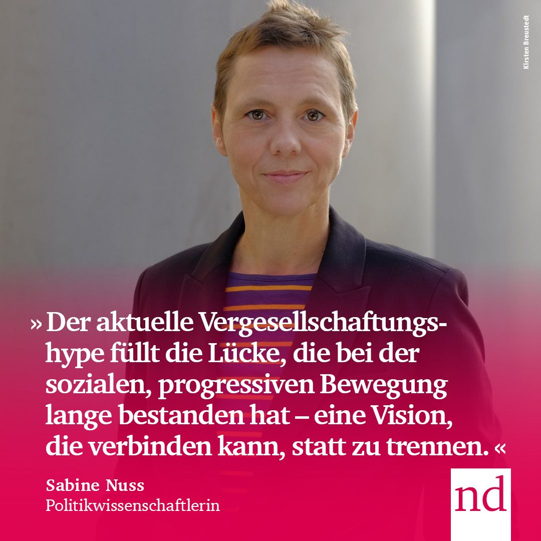 Seit der Kampagne »Deutsche Wohnen & Co enteignen« ist der Begriff der #Vergesellschaftung auf die politische Bühne zurückgekehrt. »Enteignung ist kein Kuschelbegriff, Enteignung polarisiert«, sagt die Politikwissenschaftlerin Sabine Nuss, die 1/2 @dwenteignen @sabinenuss