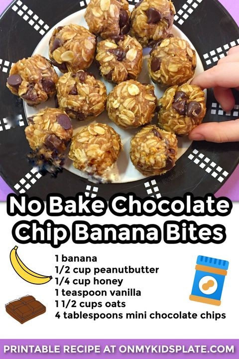 No Bake Chocolate Chip Banana Bites  onmykidsplate.com/no-bake-chocol… #nobake #snacks #snacksforkids #peanutbutter #chocolatechip