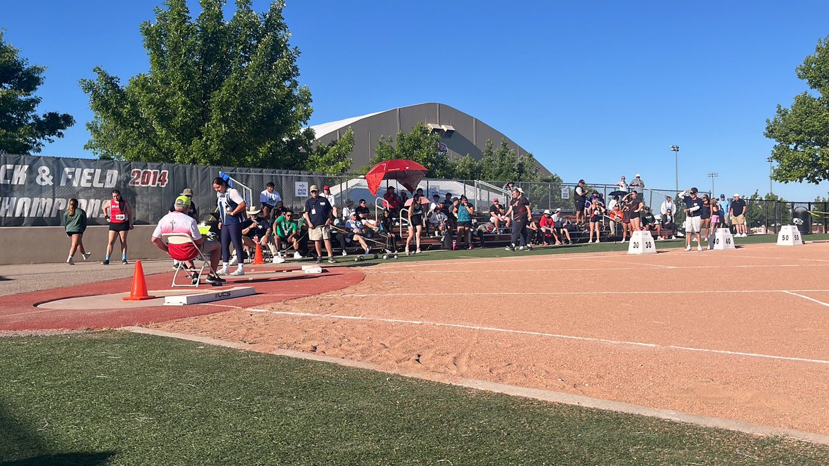 Here for Day 2 of the state track and field championship. Last day of the High School athletic calendar! In the first event, Pojoaque’s Mikayla Calabaza is back for the shot put