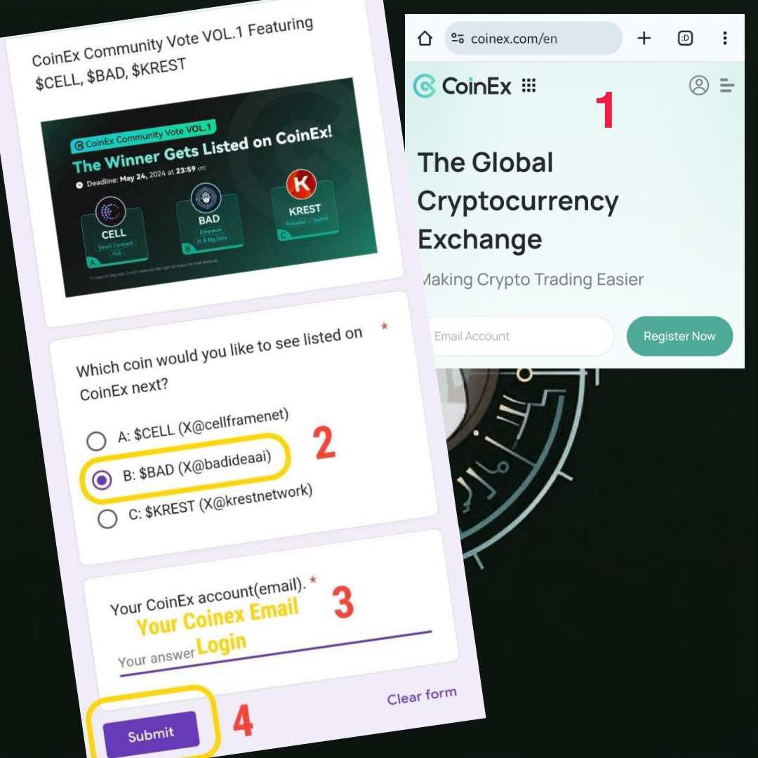 Vote for $BAD in 4 easy steps below for a free @coinexcom exchange listing : 

1) Signup for an account on CoinEx.com 
2) Click google form below  and vote $Bad 
3) Enter the CoinEx account email you created
4) Click Submit 

Google Form: docs.google.com/forms/d/e/1FAI…