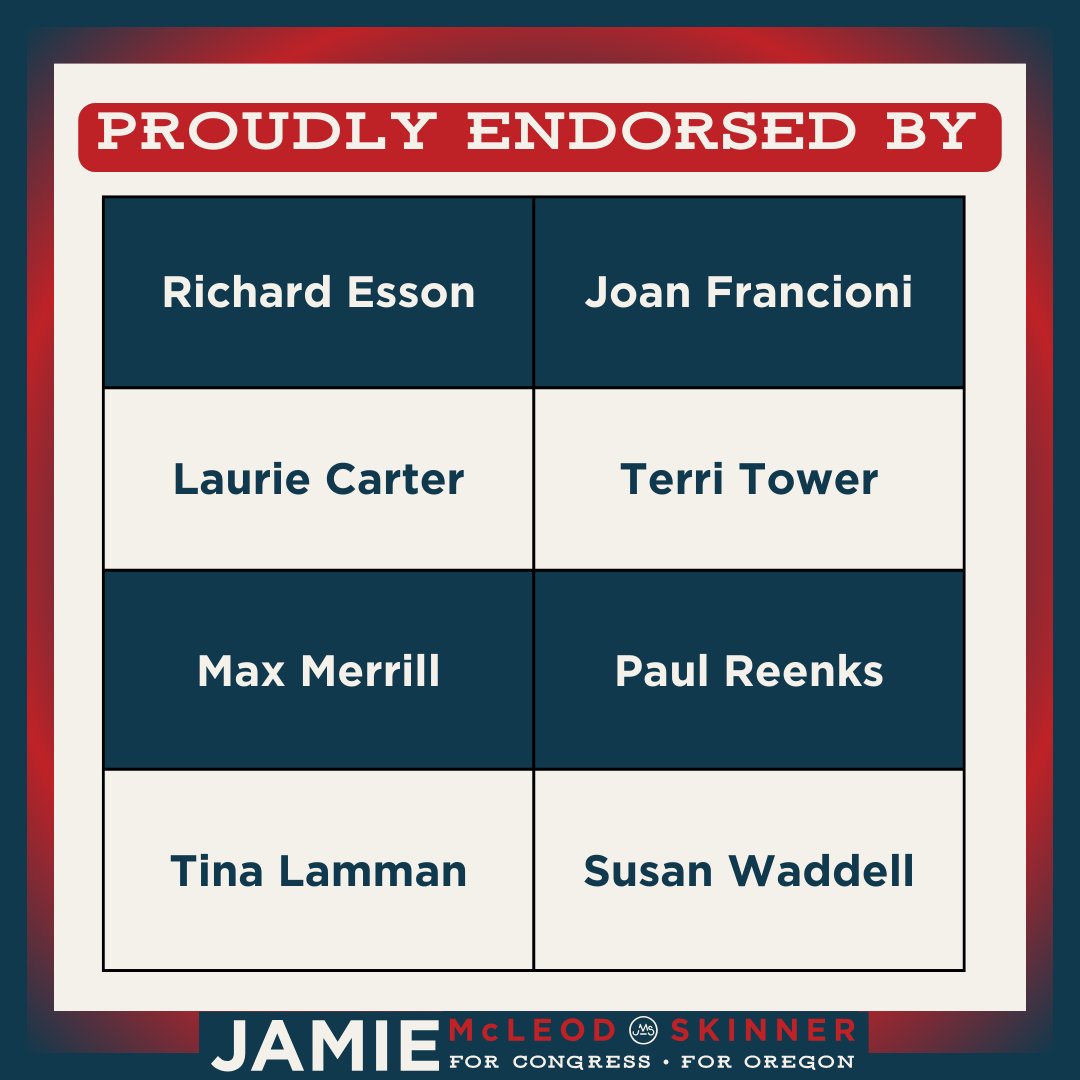 Proud to be endorsed by the following community leaders.

#OR05 #JamieForOregon