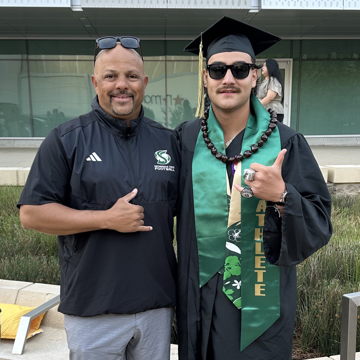 WOW‼️ Two more taking the ‘walk’ this morning! Sooooo proud of the path these two have been on - Rings, Championships, & Degrees! Love you guys - Now get out there and dominate the WORLD. 🌎 #SHARKs #SaStateGraduation