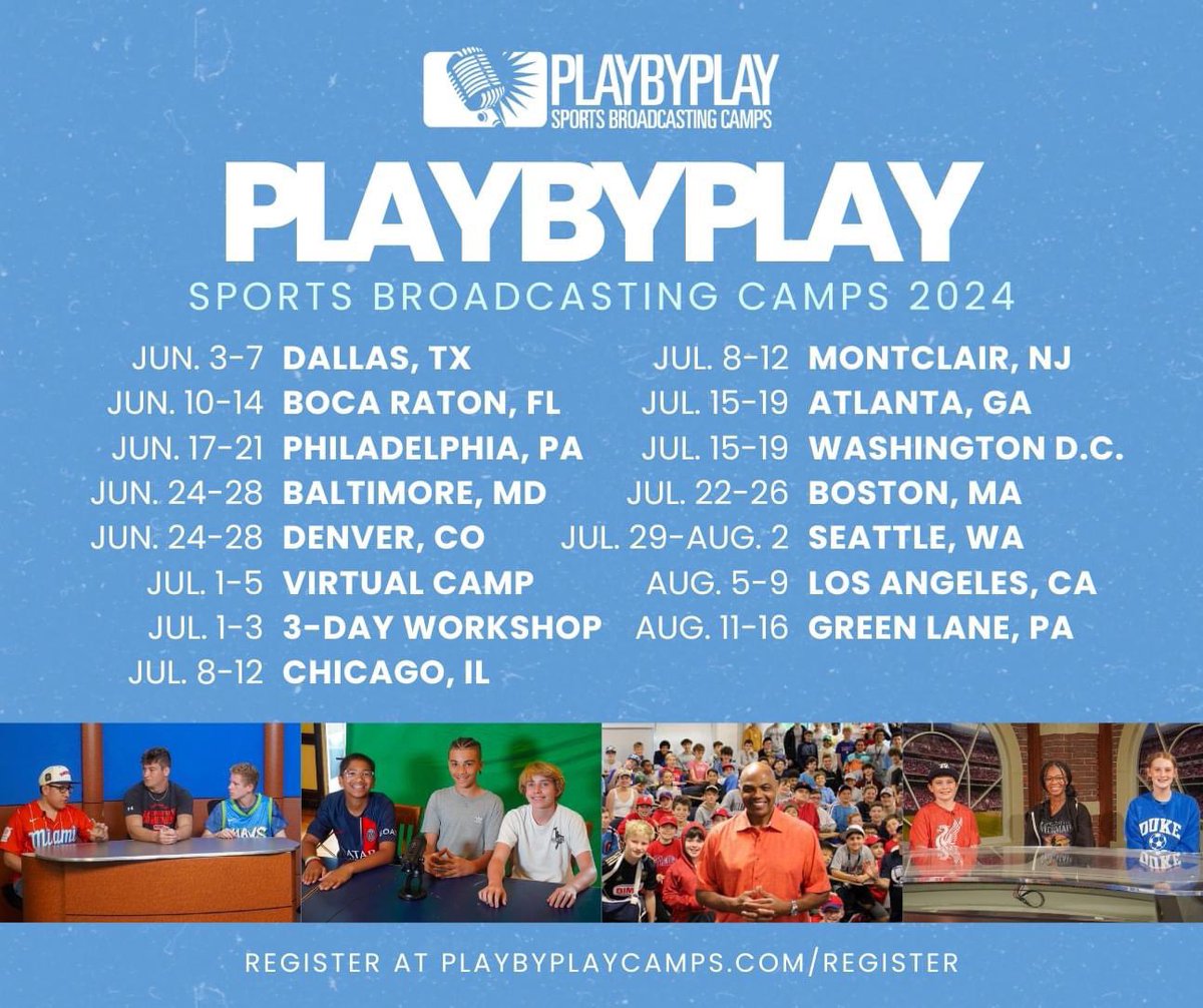 Don’t miss the chance to give your child the best #sports summer experience ever! 🎙️@playbyplaycamps 

#SportsTechVC #camp #youthsports #broadcasting