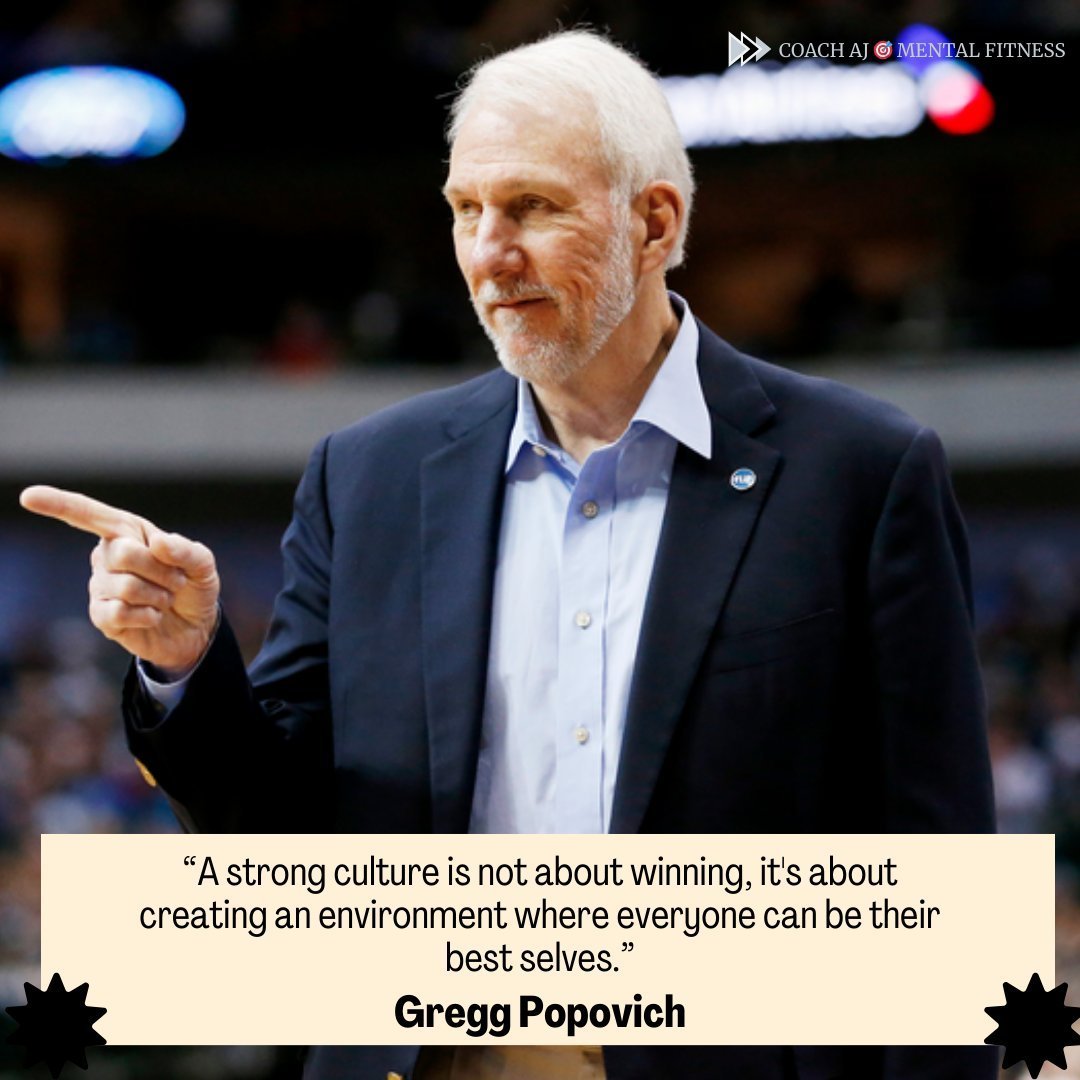 Gregg Popovich said, 'A strong culture is not about winning, it's about creating an environment where everyone can be their best selves.' You set the culture as a leader. It means: • Driving the ship. • Leading by example. • Holding people accountable.