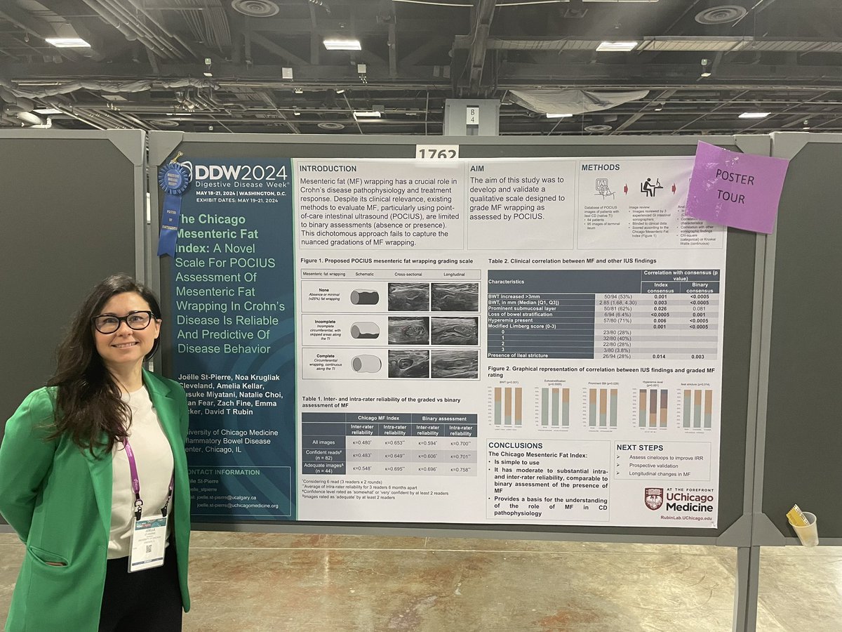 Run, don’t walk to Hall A poster #1762 at 1230-130pm to learn about the Chicago mesenteric fat index and it’s role in predicting disease behavior! @joelle_stpierre @IBDMD @KrugCleveland @iUSCAN @yusukemiya73 @UChicagoIBD @BowelUltrasound