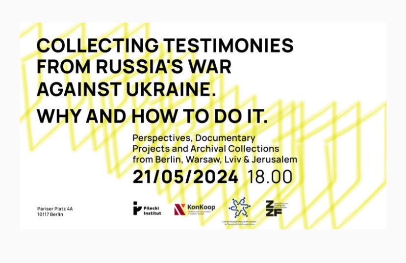 W najbliższy wtorek networkujemy się pokazujemy i dyskutujemy w @PileckiInstitut różne projekty dokumentacyjne dot wojny i zbrodni rosyjskich na Ukrainie. Wspólnie @zzfpotsdam, @PileckiInstitut, #NevzlinResearchCenter #KonKoop @UrbanhistoryUA