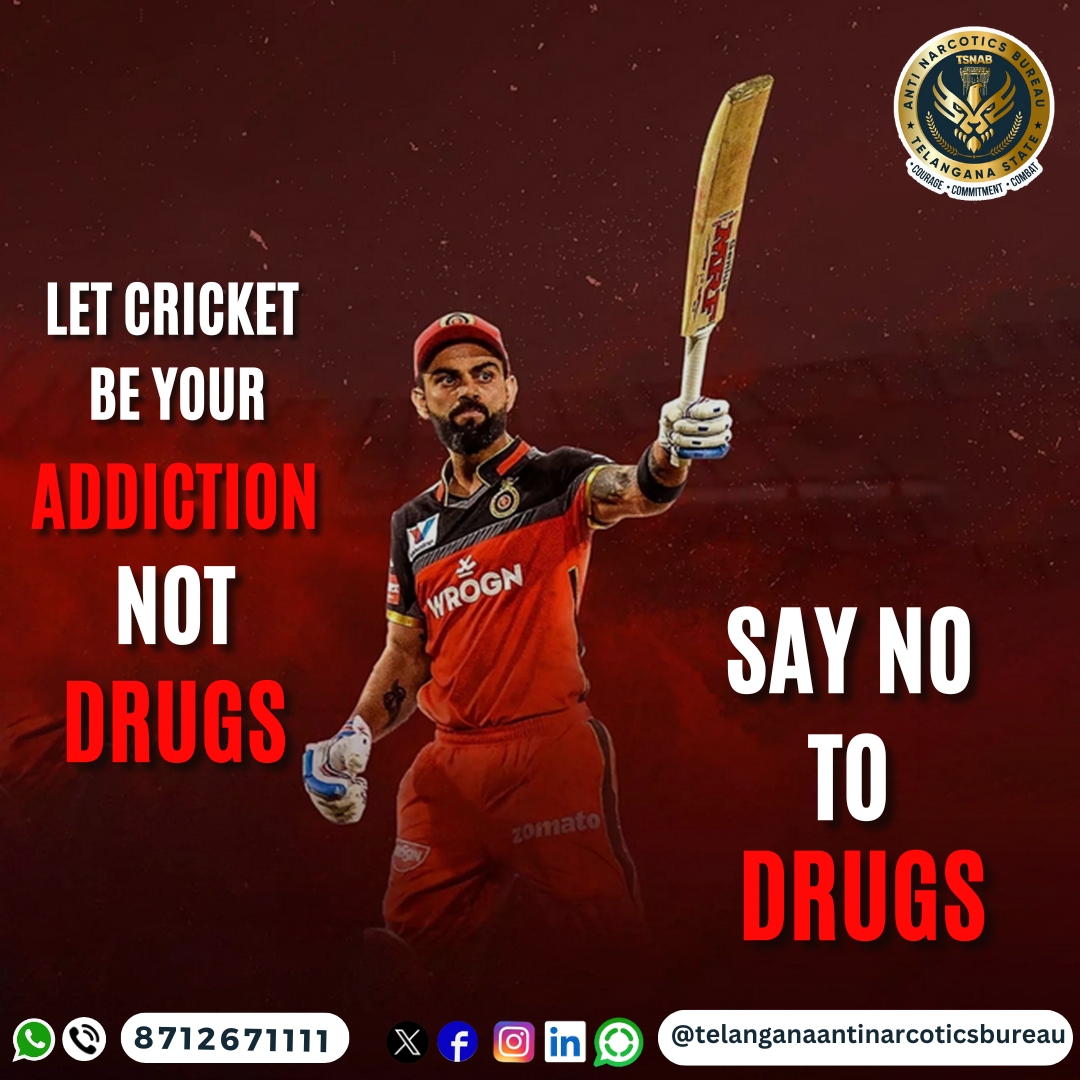 Let cricket be your addiction,not drugs.Say no to drugs.
@TelanganaDGP @director_tsnab @narcoticsbureau @CVAnandIPS @TelanganaCOPs
@hydcitypolice @cyberabadpolice @RachakondaCop
@NMBA_MSJE @UNODC 

#telanganaantinarcoticsbureau #tsnab #DrugfreeTelangana #ipl #ipl2024 #RCBvsCSK