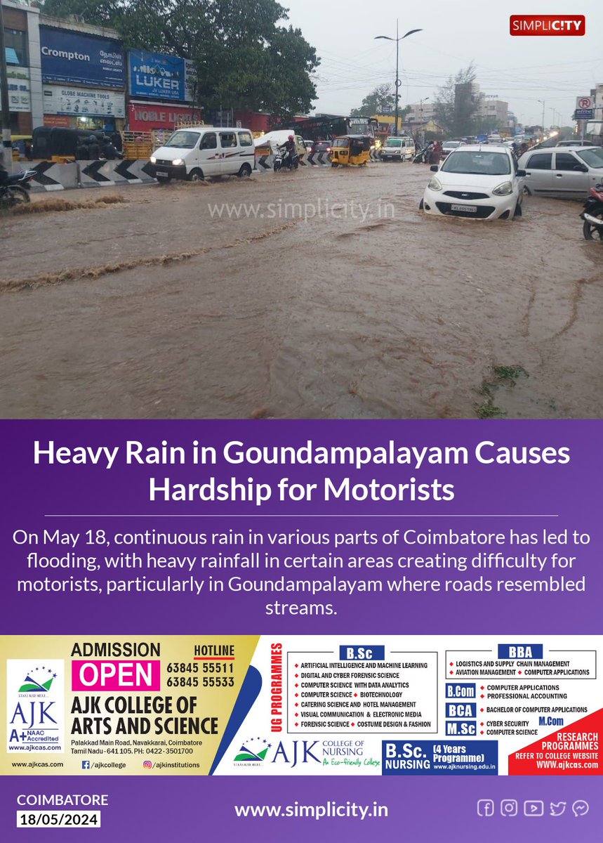 Heavy Rain in Goundampalayam Causes Hardship for Motorists simplicity.in/coimbatore/eng…