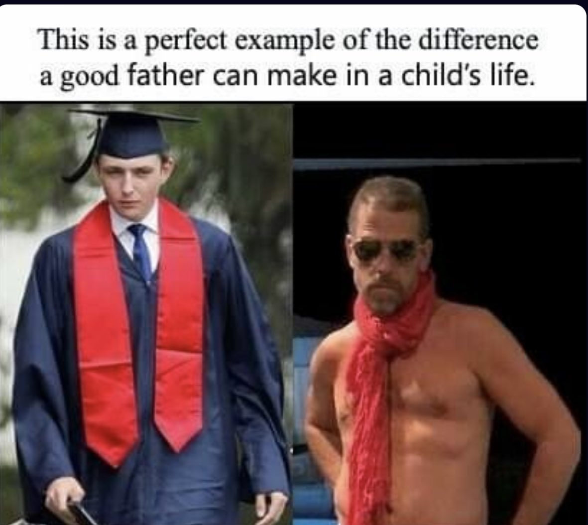 What a difference- Hunter Biden and Barron Trump. I blame it all on the fathers. Both had money, both were prominent names. What was the reason for such a huge difference? 🤔 Could it be a family of morals vs. no morals? ✅ You decide.