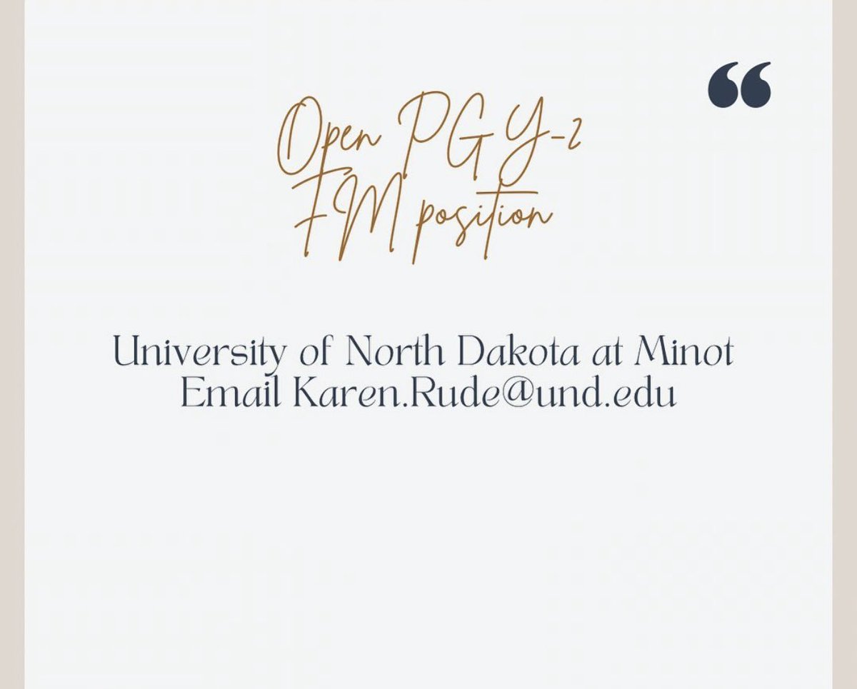 🚨PGY-2 Family Medicine Open Position!!
#MedTwitter #insidethematch #anesthesia #prelim #scramble2024 #SoapTwitter #soap2024 #gas #internalmedicine #match2024 #match2025 #pgy1 #anesthesiology #ms4 #img #ecfmg #Psychiatry #psychtwitter #FMRevolution #pedstwitter #residencymatch